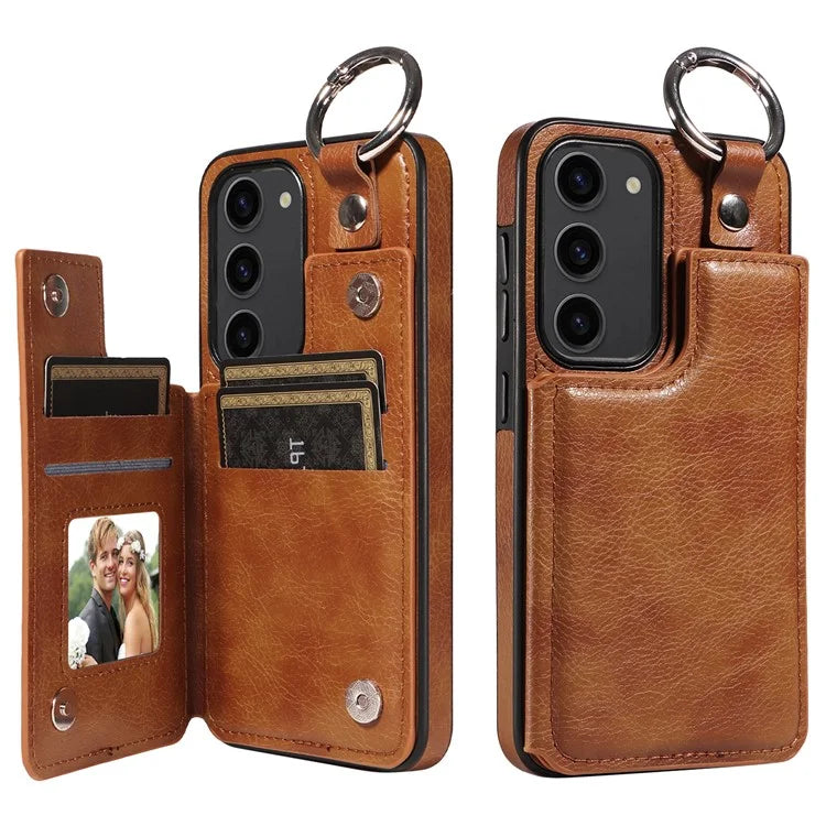 003 For Samsung Galaxy S23 Case Ring Buckle Anit-Fall Leather Phone Back Cover