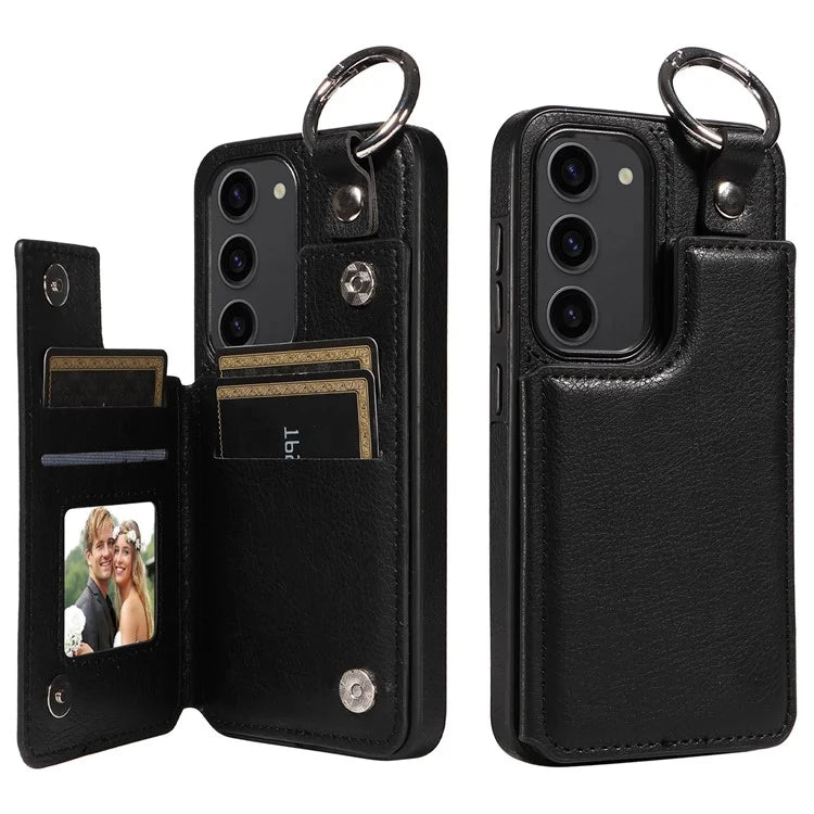 003 For Samsung Galaxy S23 Case Ring Buckle Anit-Fall Leather Phone Back Cover