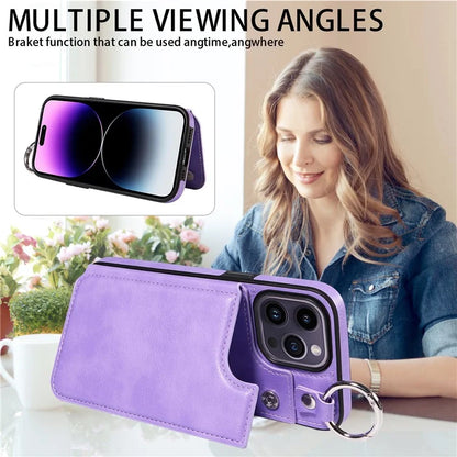 003 For iPhone 14 Pro Max Case PU Leather Card Holder Kicktand Cell Phone Cover Ring Buckle