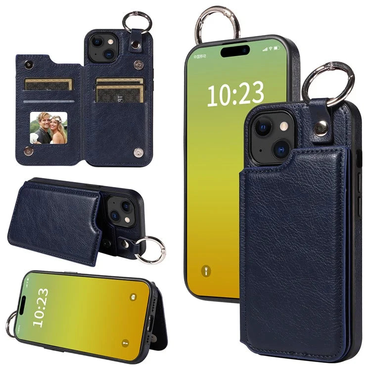 003 For iPhone 15 Case with Card Slots PU Leather Coated TPU Anti-Scratch Phone Cover