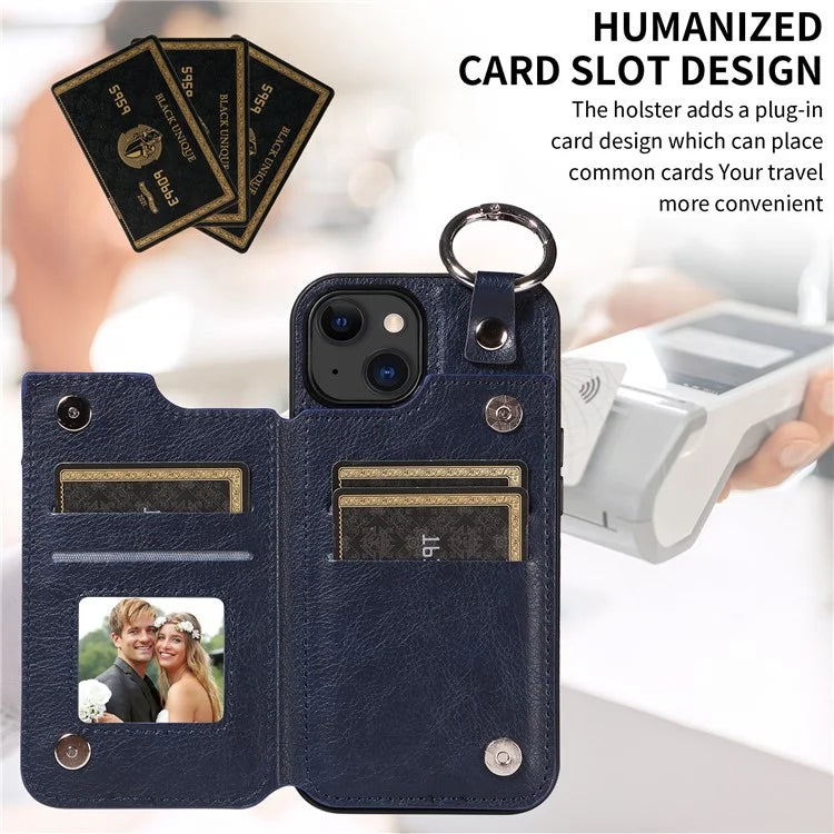 003 For iPhone 15 Case with Card Slots PU Leather Coated TPU Anti-Scratch Phone Cover