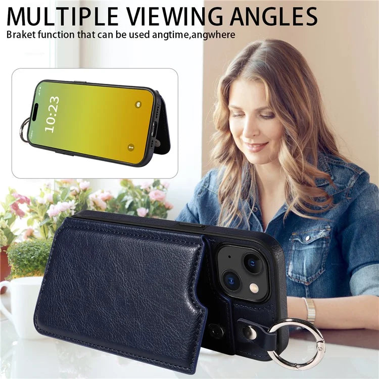 003 For iPhone 15 Case with Card Slots PU Leather Coated TPU Anti-Scratch Phone Cover