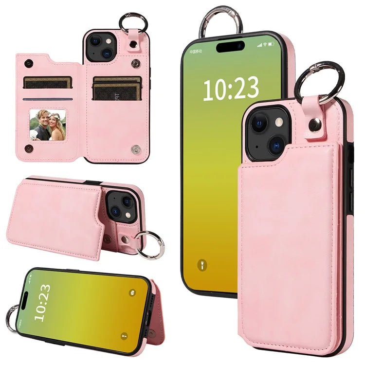 003 For iPhone 15 Case with Card Slots PU Leather Coated TPU Anti-Scratch Phone Cover