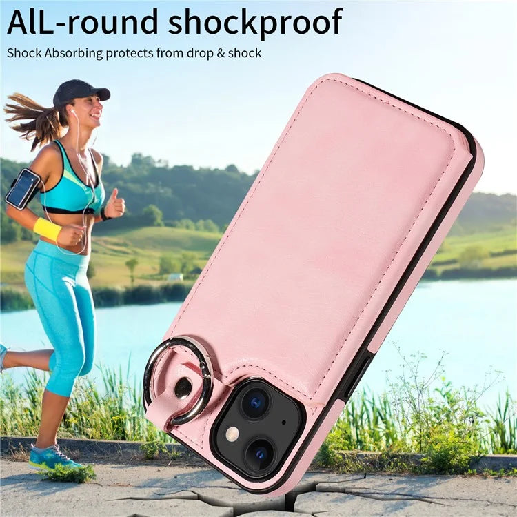 003 For iPhone 15 Case with Card Slots PU Leather Coated TPU Anti-Scratch Phone Cover