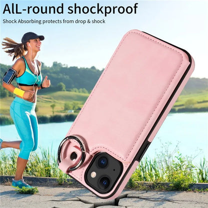 003 For iPhone 15 Case with Card Slots PU Leather Coated TPU Anti-Scratch Phone Cover