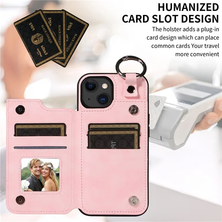 003 For iPhone 15 Case with Card Slots PU Leather Coated TPU Anti-Scratch Phone Cover