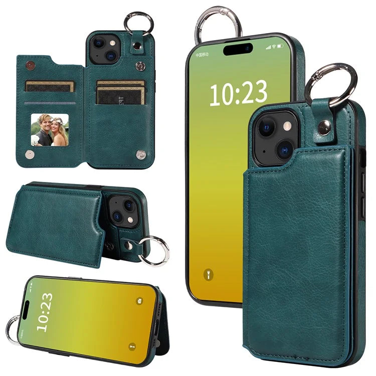 003 For iPhone 15 Case with Card Slots PU Leather Coated TPU Anti-Scratch Phone Cover