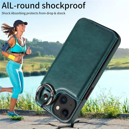 003 For iPhone 15 Case with Card Slots PU Leather Coated TPU Anti-Scratch Phone Cover