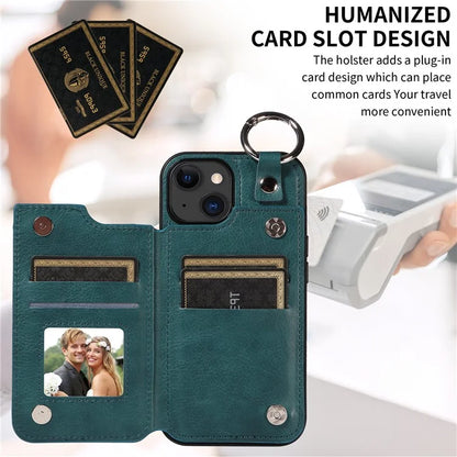 003 For iPhone 15 Case with Card Slots PU Leather Coated TPU Anti-Scratch Phone Cover