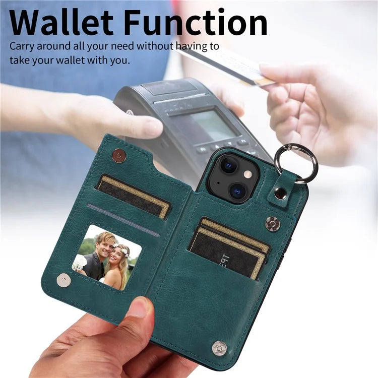 003 For iPhone 15 Case with Card Slots PU Leather Coated TPU Anti-Scratch Phone Cover
