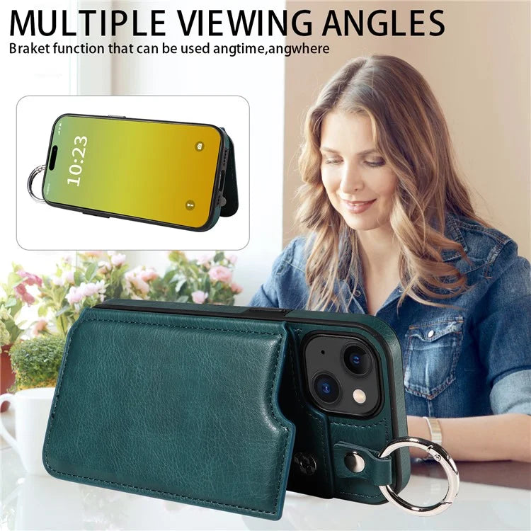 003 For iPhone 15 Case with Card Slots PU Leather Coated TPU Anti-Scratch Phone Cover