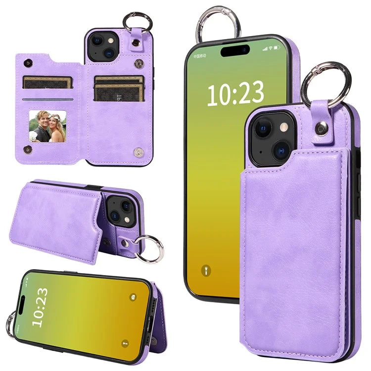 003 For iPhone 15 Case with Card Slots PU Leather Coated TPU Anti-Scratch Phone Cover