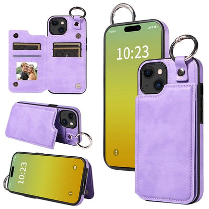003 For iPhone 15 Case with Card Slots PU Leather Coated TPU Anti-Scratch Phone Cover