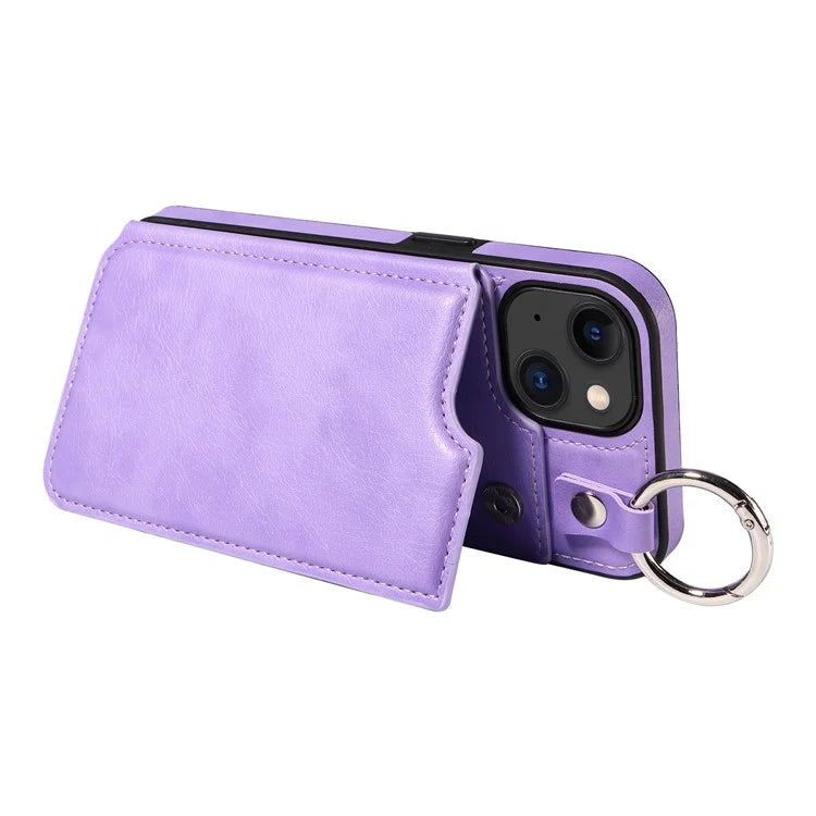 003 For iPhone 15 Case with Card Slots PU Leather Coated TPU Anti-Scratch Phone Cover