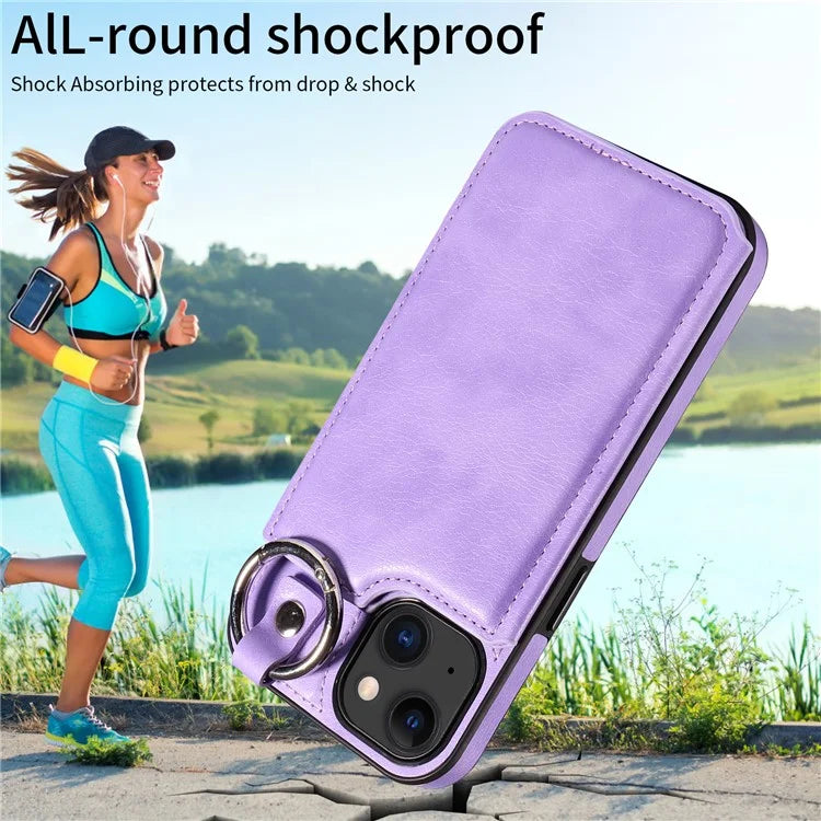 003 For iPhone 15 Case with Card Slots PU Leather Coated TPU Anti-Scratch Phone Cover