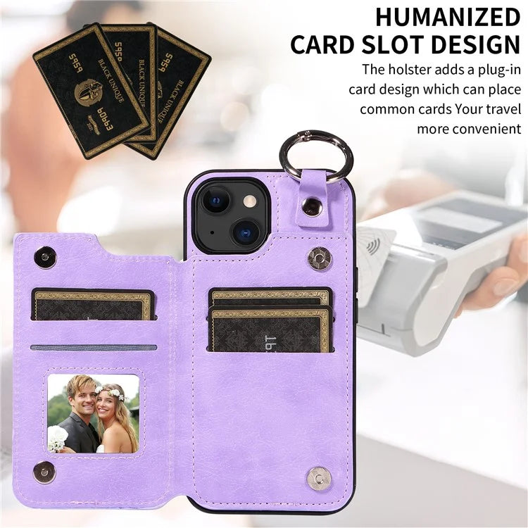 003 For iPhone 15 Case with Card Slots PU Leather Coated TPU Anti-Scratch Phone Cover