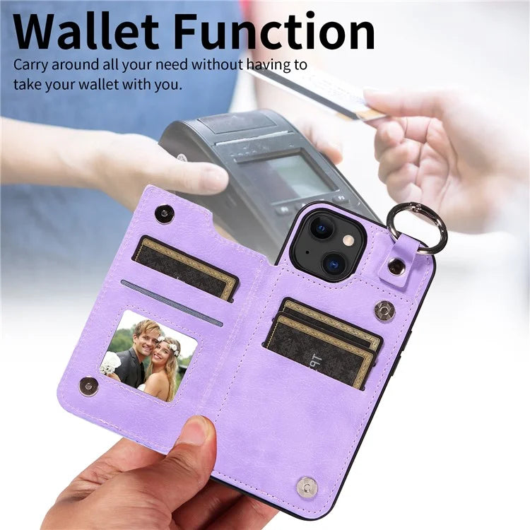 003 For iPhone 15 Case with Card Slots PU Leather Coated TPU Anti-Scratch Phone Cover