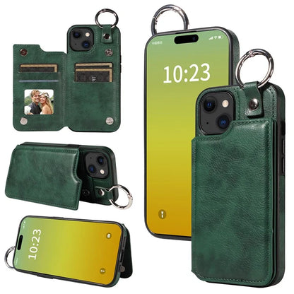 003 For iPhone 15 Case with Card Slots PU Leather Coated TPU Anti-Scratch Phone Cover