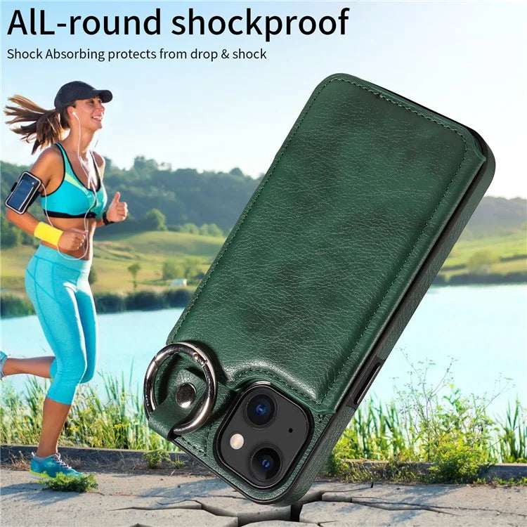 003 For iPhone 15 Case with Card Slots PU Leather Coated TPU Anti-Scratch Phone Cover