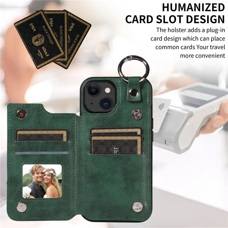 003 For iPhone 15 Case with Card Slots PU Leather Coated TPU Anti-Scratch Phone Cover