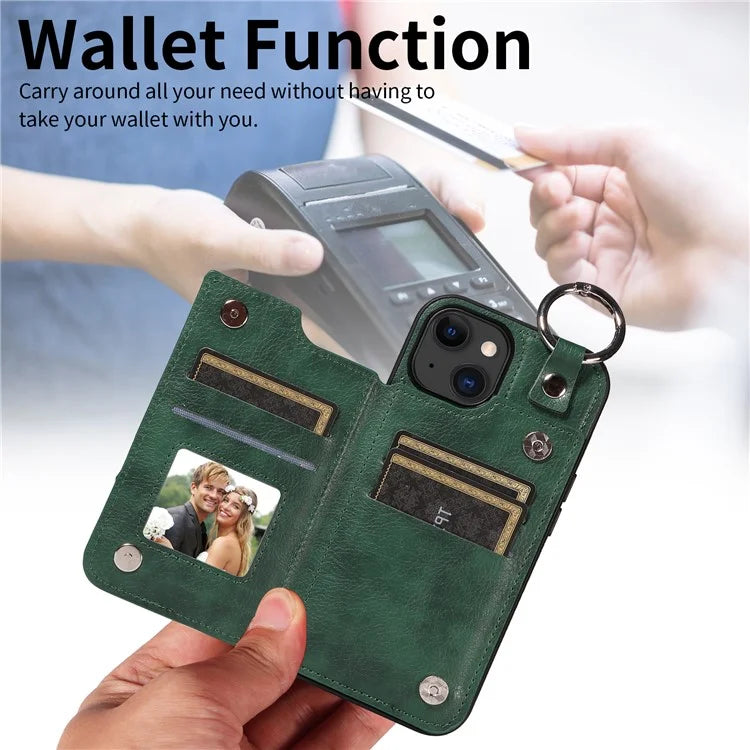 003 For iPhone 15 Case with Card Slots PU Leather Coated TPU Anti-Scratch Phone Cover