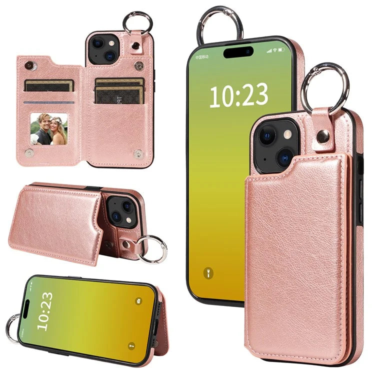003 For iPhone 15 Case with Card Slots PU Leather Coated TPU Anti-Scratch Phone Cover