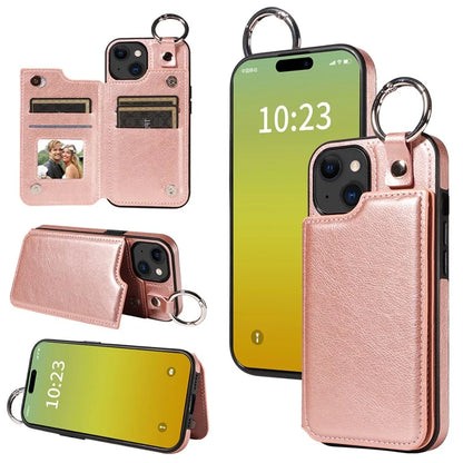 003 For iPhone 15 Case with Card Slots PU Leather Coated TPU Anti-Scratch Phone Cover