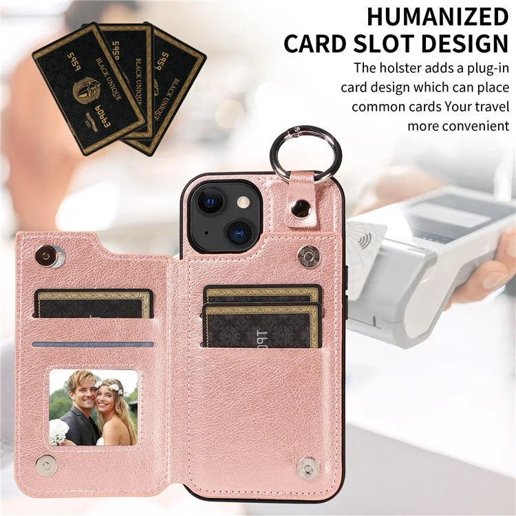 003 For iPhone 15 Case with Card Slots PU Leather Coated TPU Anti-Scratch Phone Cover
