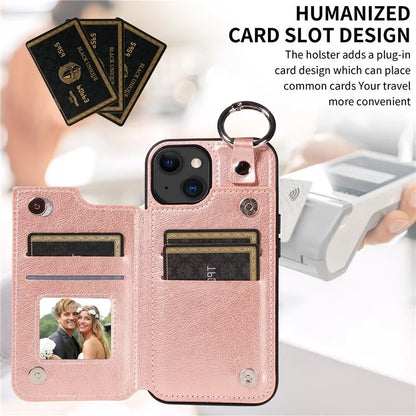 003 For iPhone 15 Case with Card Slots PU Leather Coated TPU Anti-Scratch Phone Cover