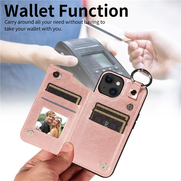 003 For iPhone 15 Case with Card Slots PU Leather Coated TPU Anti-Scratch Phone Cover