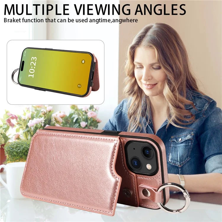 003 For iPhone 15 Case with Card Slots PU Leather Coated TPU Anti-Scratch Phone Cover