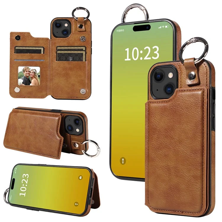 003 For iPhone 15 Case with Card Slots PU Leather Coated TPU Anti-Scratch Phone Cover