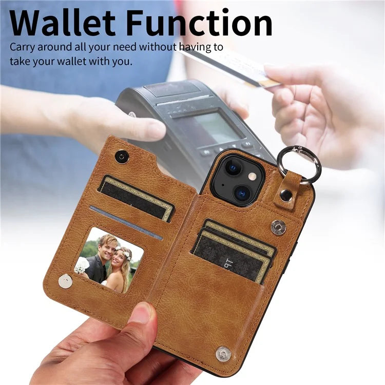 003 For iPhone 15 Case with Card Slots PU Leather Coated TPU Anti-Scratch Phone Cover