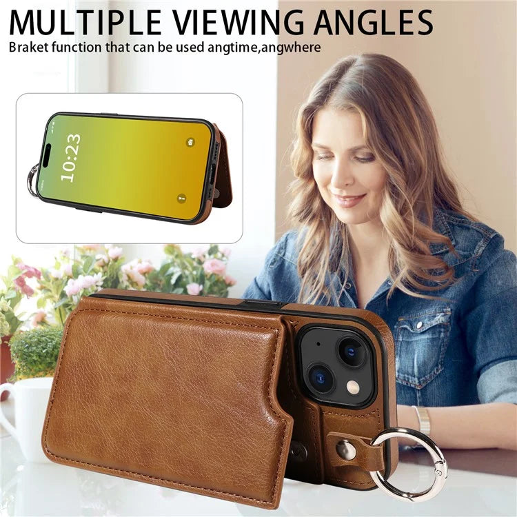 003 For iPhone 15 Case with Card Slots PU Leather Coated TPU Anti-Scratch Phone Cover