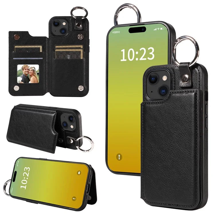 003 For iPhone 15 Case with Card Slots PU Leather Coated TPU Anti-Scratch Phone Cover