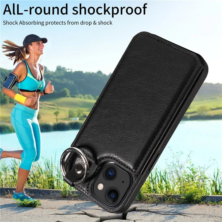 003 For iPhone 15 Case with Card Slots PU Leather Coated TPU Anti-Scratch Phone Cover