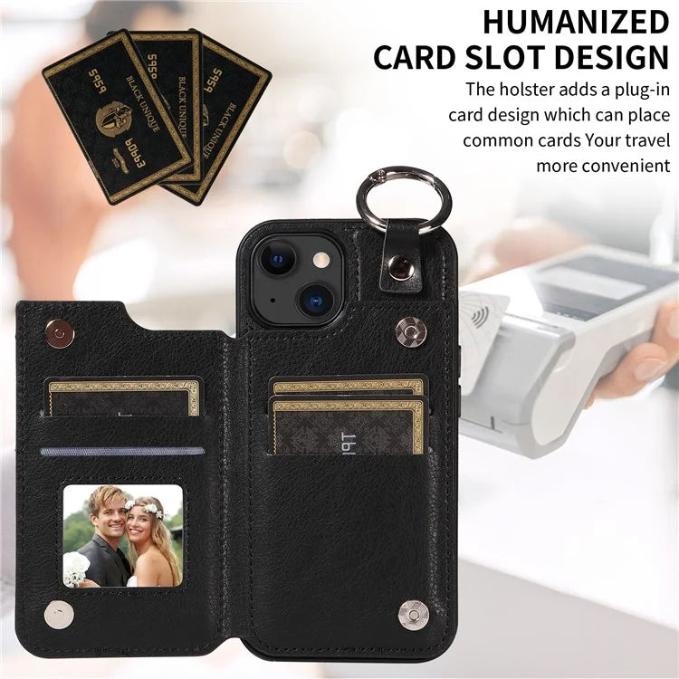 003 For iPhone 15 Case with Card Slots PU Leather Coated TPU Anti-Scratch Phone Cover