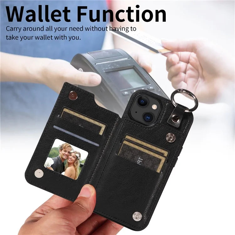 003 For iPhone 15 Case with Card Slots PU Leather Coated TPU Anti-Scratch Phone Cover