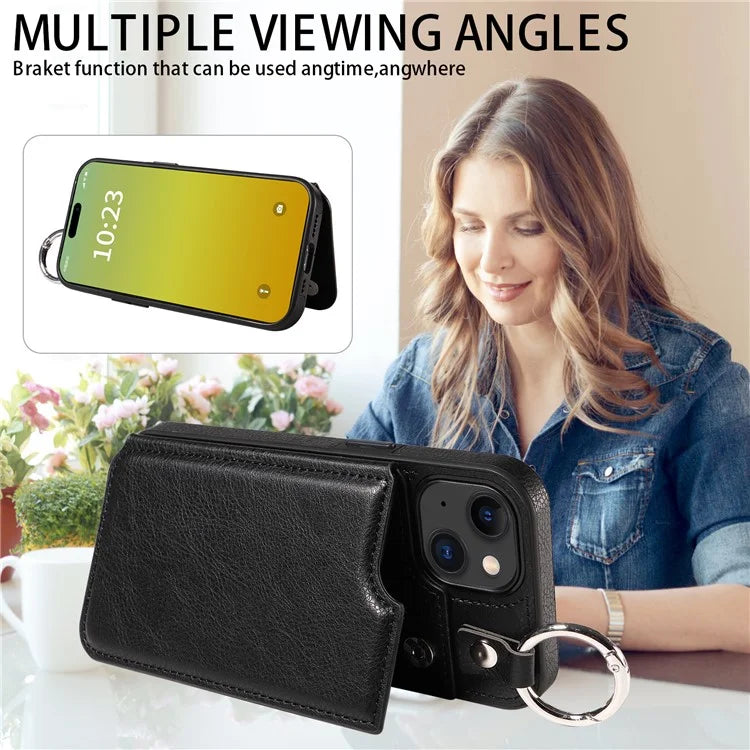 003 For iPhone 15 Case with Card Slots PU Leather Coated TPU Anti-Scratch Phone Cover