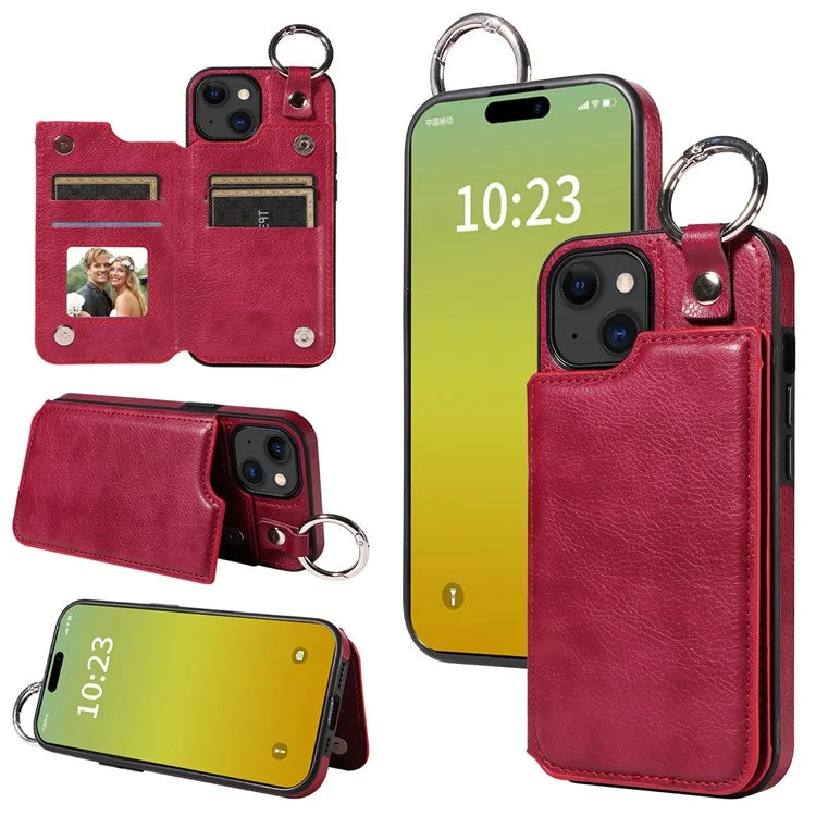 003 For iPhone 15 Case with Card Slots PU Leather Coated TPU Anti-Scratch Phone Cover