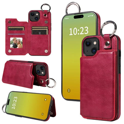 003 For iPhone 15 Case with Card Slots PU Leather Coated TPU Anti-Scratch Phone Cover
