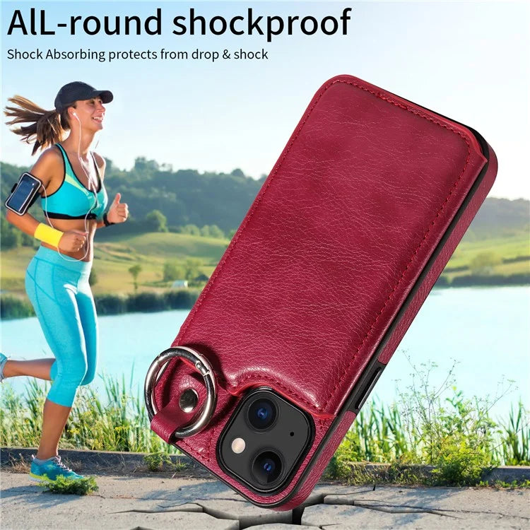 003 For iPhone 15 Case with Card Slots PU Leather Coated TPU Anti-Scratch Phone Cover