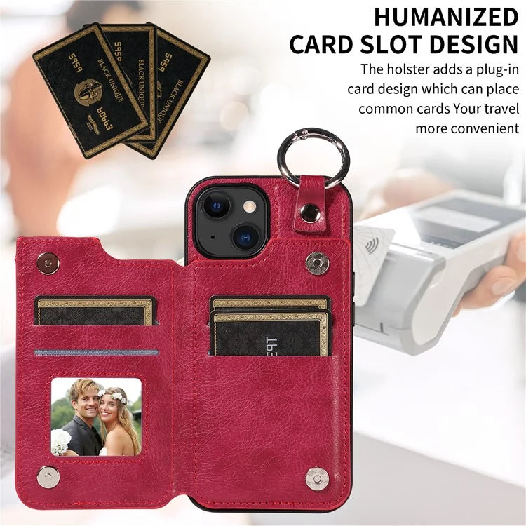 003 For iPhone 15 Case with Card Slots PU Leather Coated TPU Anti-Scratch Phone Cover