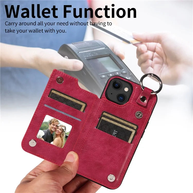 003 For iPhone 15 Case with Card Slots PU Leather Coated TPU Anti-Scratch Phone Cover
