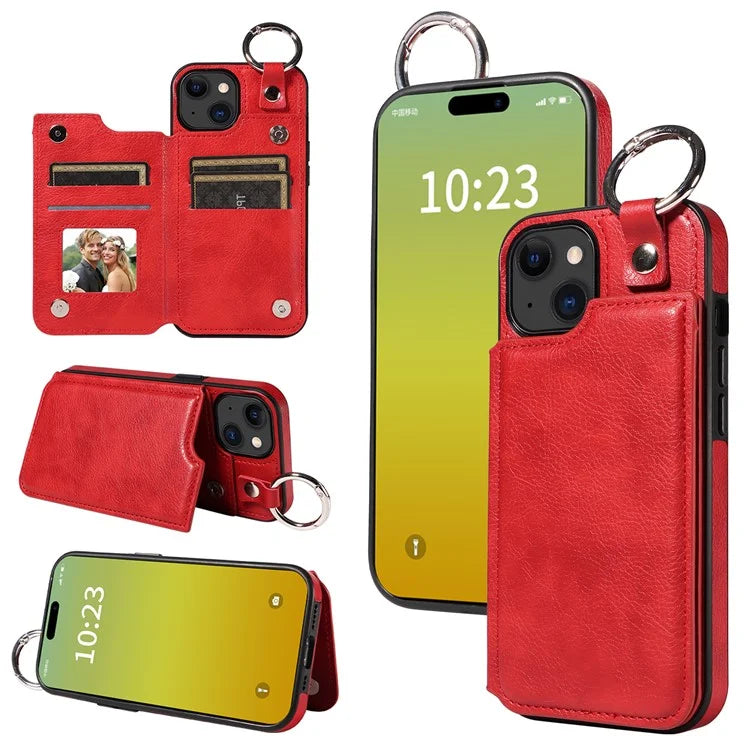 003 For iPhone 15 Case with Card Slots PU Leather Coated TPU Anti-Scratch Phone Cover