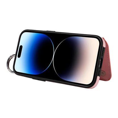 003 For iPhone 14 Pro Case Kickstand PU Leather Coated TPU Phone Cover with Ring Buckle