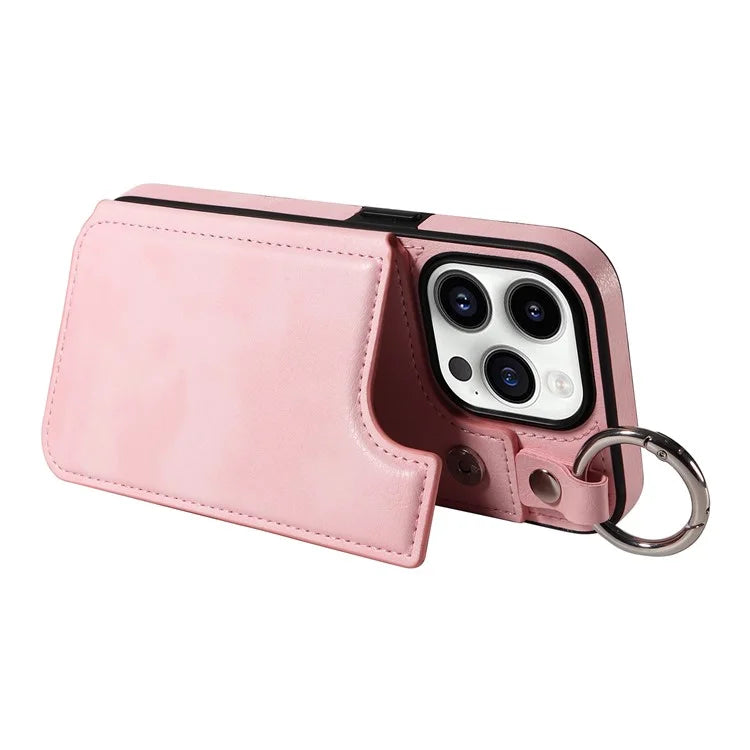 003 For iPhone 14 Pro Case Kickstand PU Leather Coated TPU Phone Cover with Ring Buckle