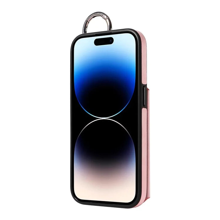 003 For iPhone 14 Pro Case Kickstand PU Leather Coated TPU Phone Cover with Ring Buckle