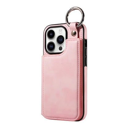 003 For iPhone 14 Pro Case Kickstand PU Leather Coated TPU Phone Cover with Ring Buckle