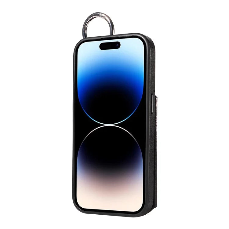 003 For iPhone 14 Pro Case Kickstand PU Leather Coated TPU Phone Cover with Ring Buckle